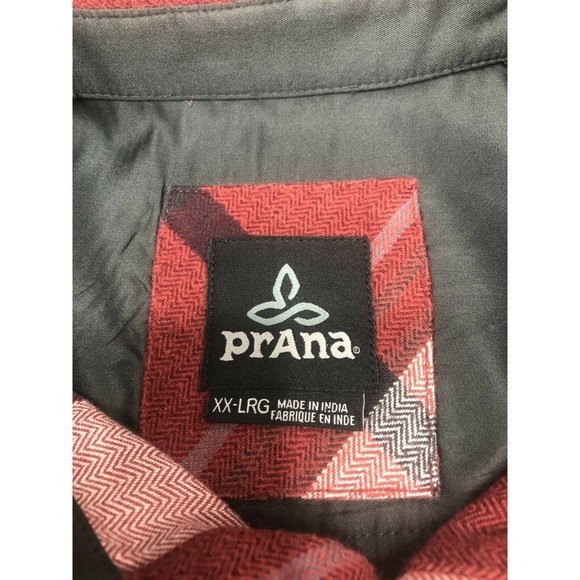 Prana Flannel Shirt Mens Size 2XL Brick Red Plaid - Picture 3 of 12
